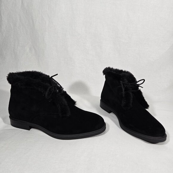 HUSH PUPPIES Bailey BLACK Suede Chukka Faux Fur Bootie Women Size 8.5 WIDE LARGE - Picture 1 of 17